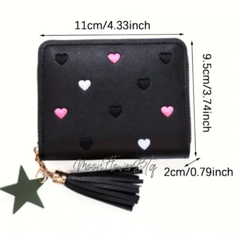 Black Heart Zip Around Wallet Pink Card Holder Coin Purse